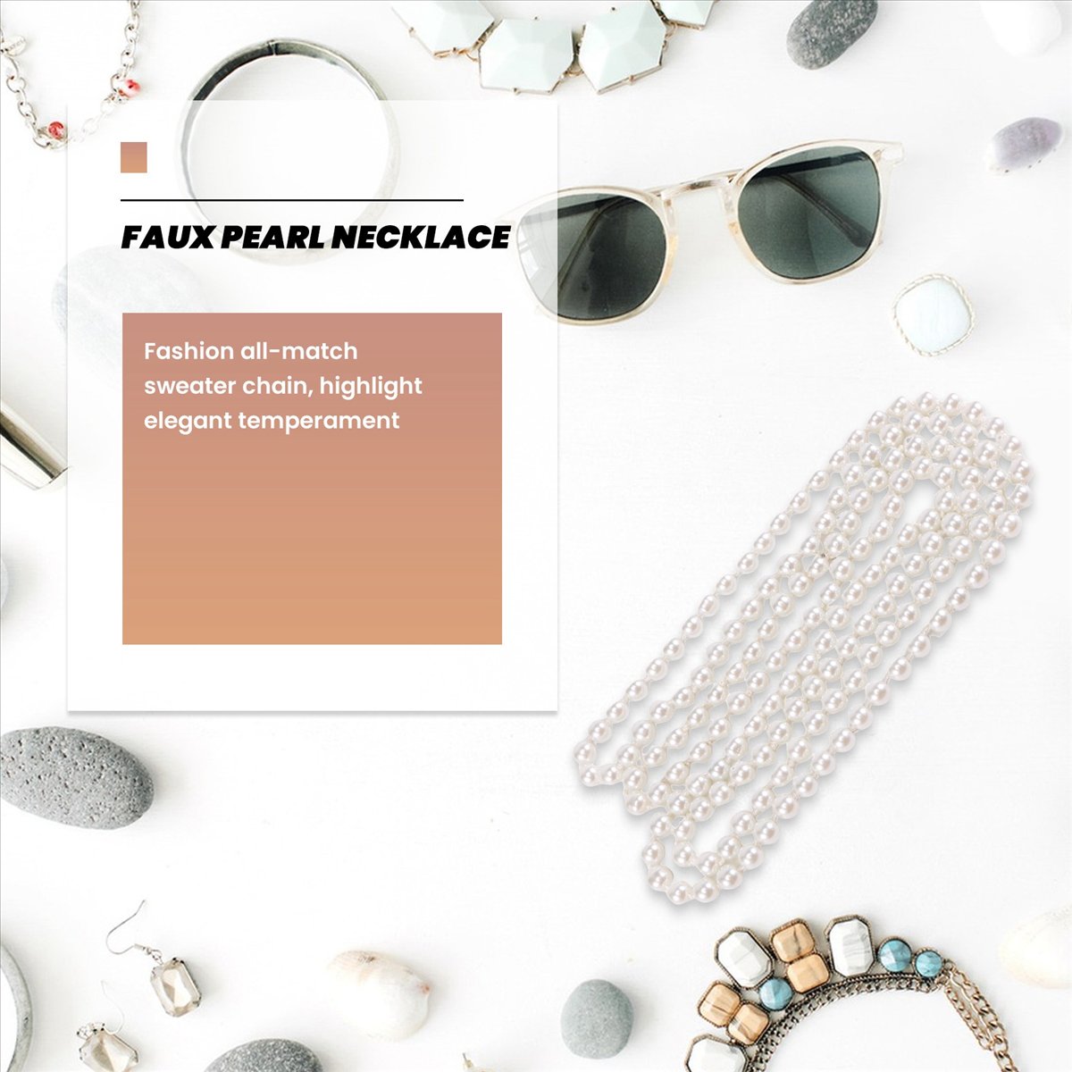 Pearl Necklace - ABQR سترة طويلة من اللؤلؤ الصناعي