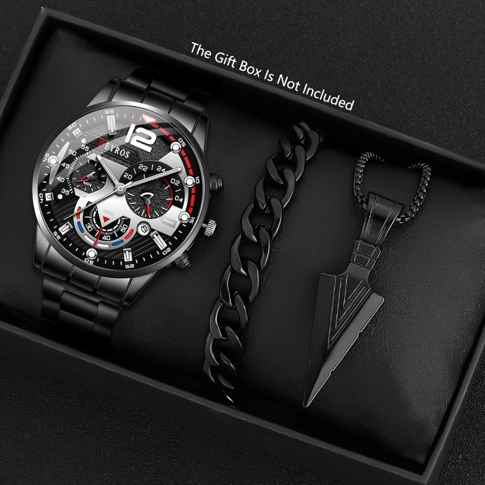 Best Jewelry Watches - 3 قطعة/المجموعة أزياء الرجال ووتش الأسود
