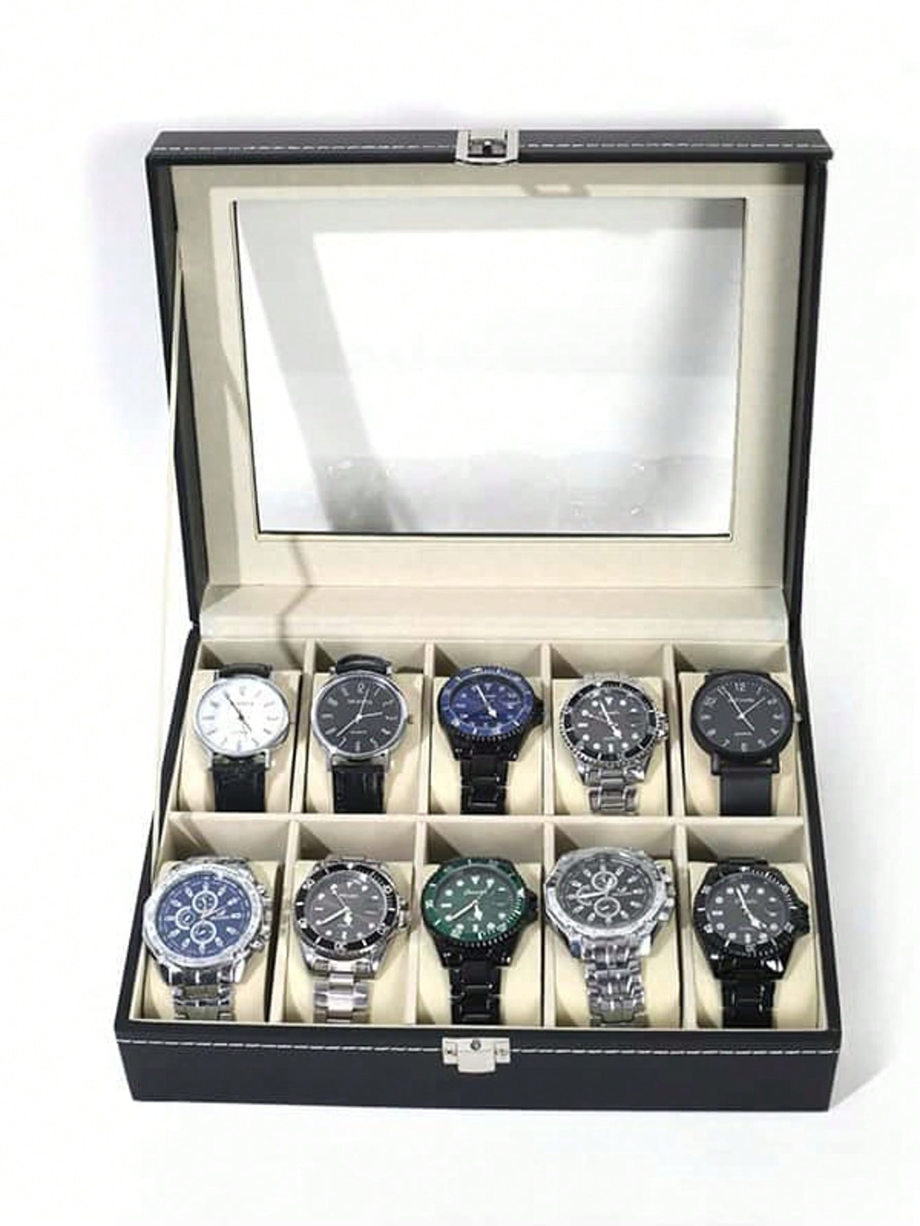 Jewelry Organizer Watches - صندوق ساعات جلدي مع قفل، علبة