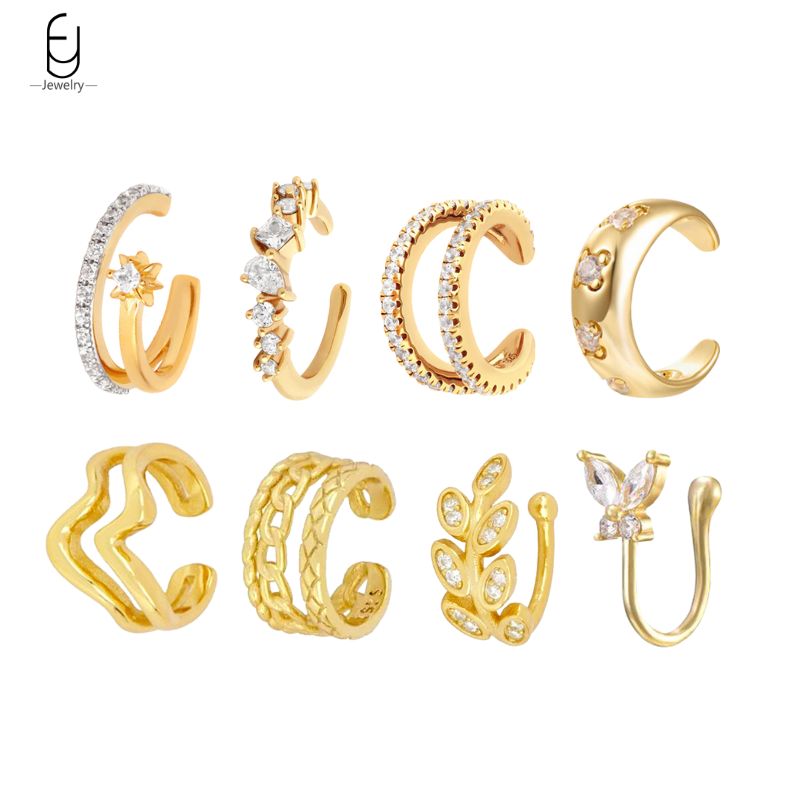Ear Cuff No Piercing - 1 قطعة مطلي 24K الذهب أحادية
