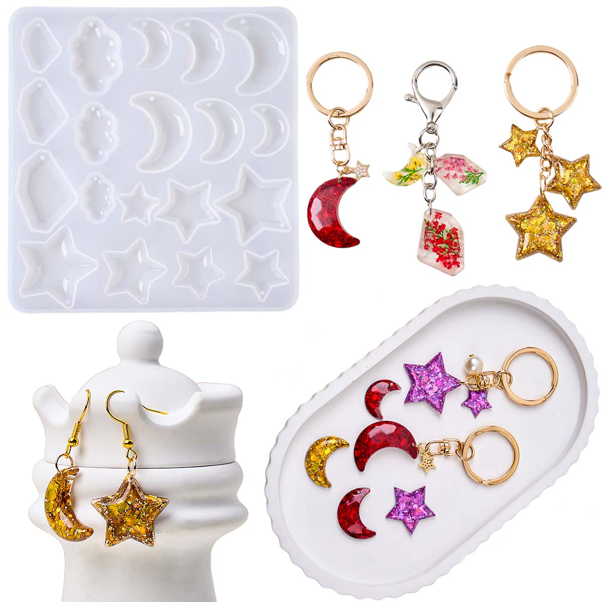 القرط الراتنج قالب من السيليكو - مراجعة Moon Star Earrings وسعره