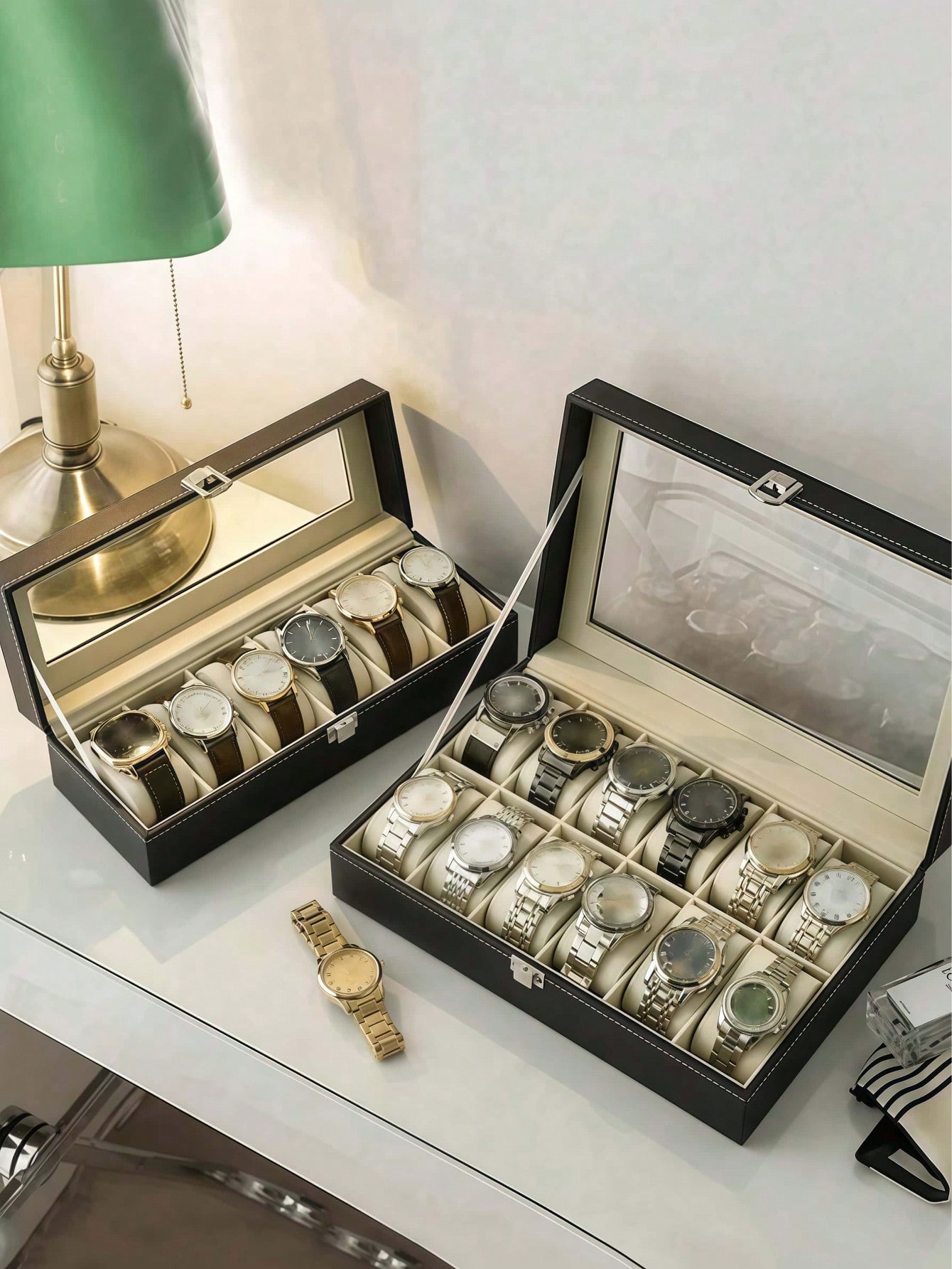 صندوق ساعات جلدي مع قفل، علبة  - مراجعة Jewelry Organizer Watches وسعره