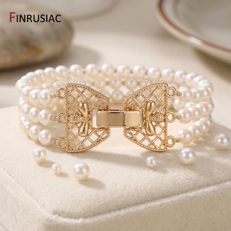 مشبك لؤلؤ ثلاثي الصفوف مطلي با - مراجعة Pearl Necklace وسعره
